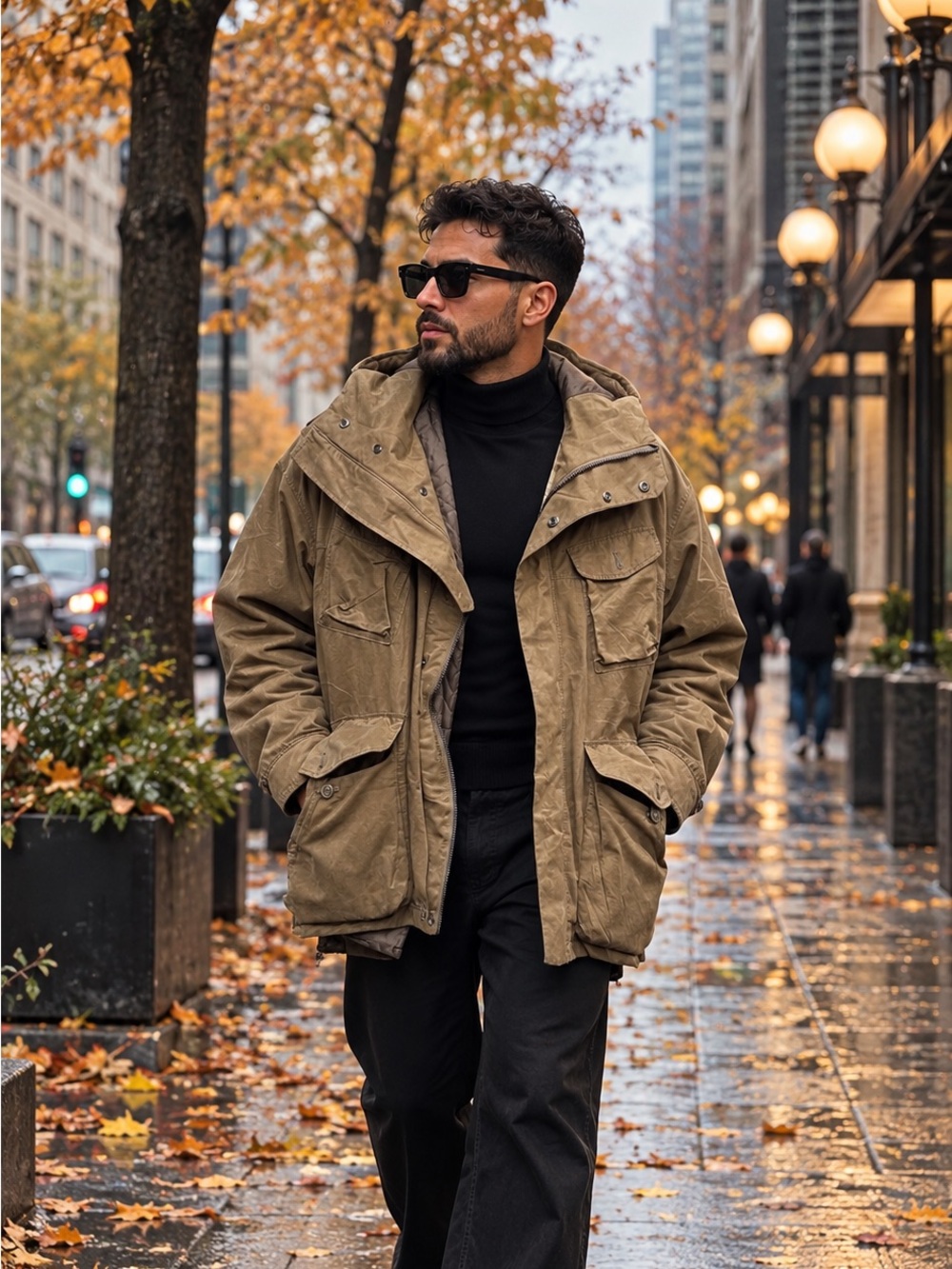 H&M Men's Tan Hooded Field Coat